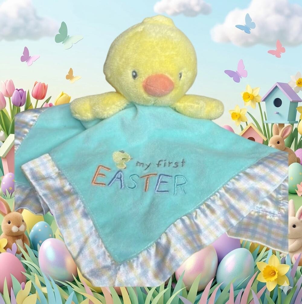 Magic Years Lovey Duck My First Easter Security Blanket Rattle Chick Satin Blue
